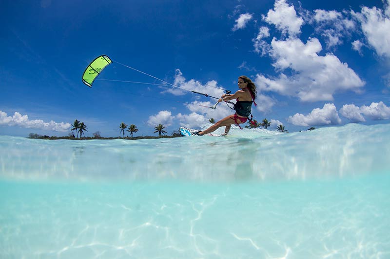 Carine Camboulives kitesurfing on Christmas Island, Pacific Ocean, Kiteworld issue 72 800